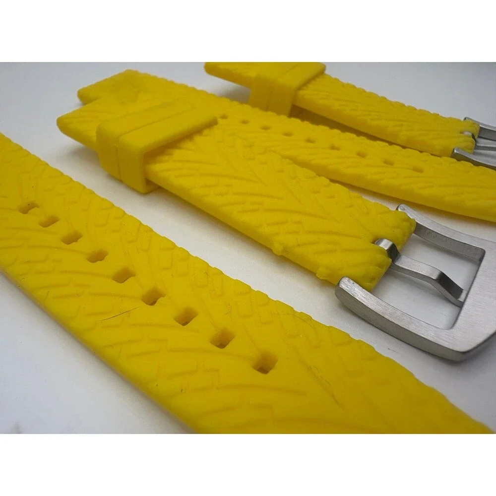 Lot of 2 Bright Yellow Rubber Watch Straps - 24mm Dive / Sport Bands